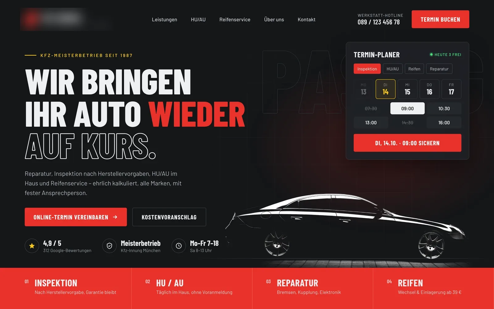 Webdesign-Beispiel Kfz-Werkstatt: Kfz Huber