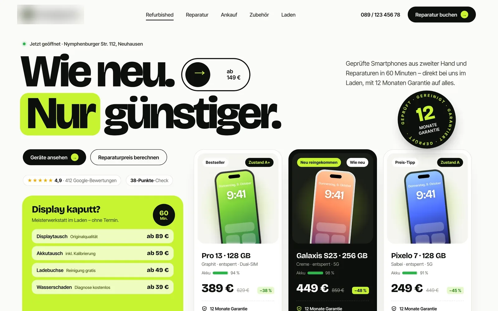 Webdesign-Beispiel Handyshop: Handywerk