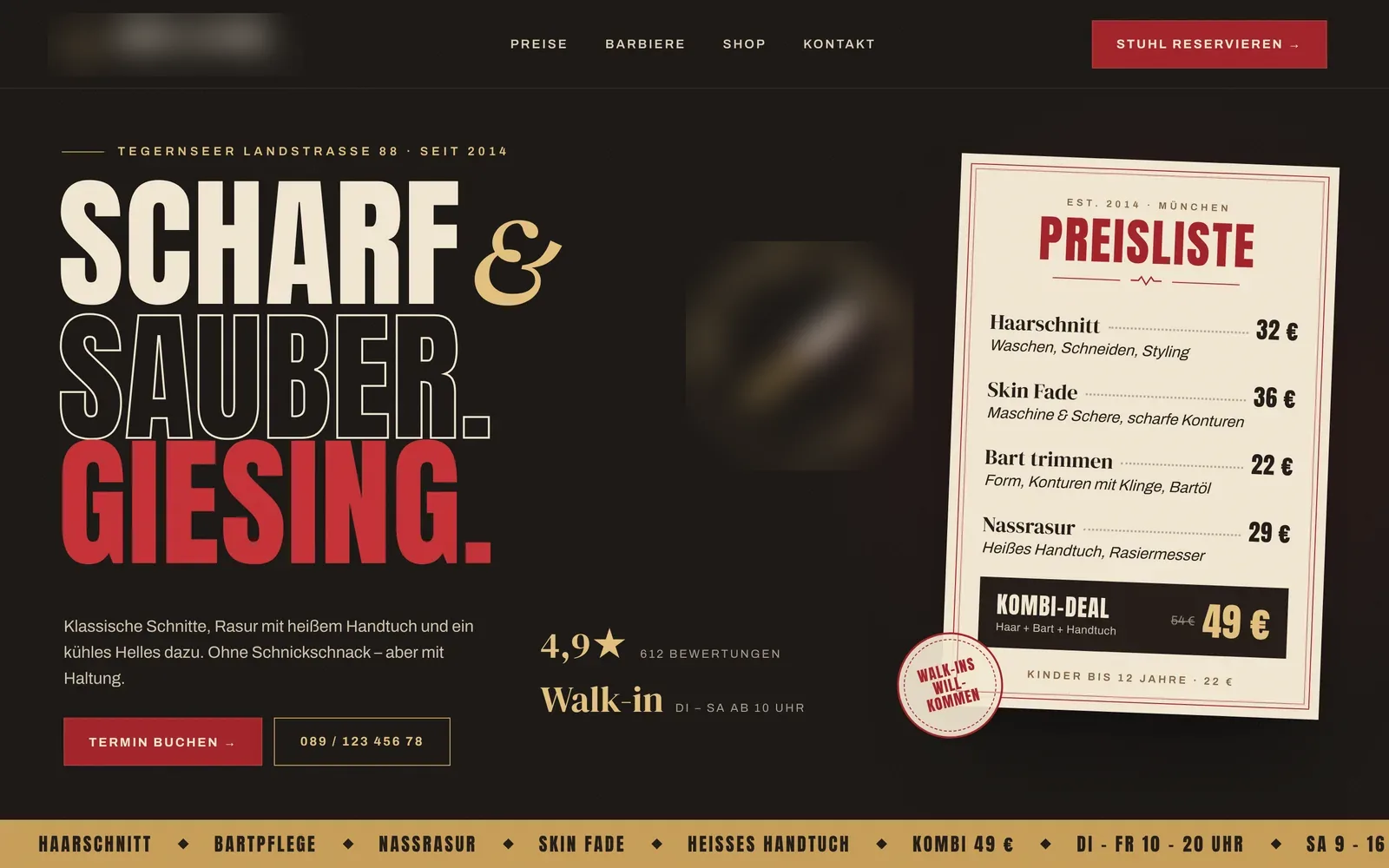 Webdesign-Beispiel Barbershop: Kante & Klinge