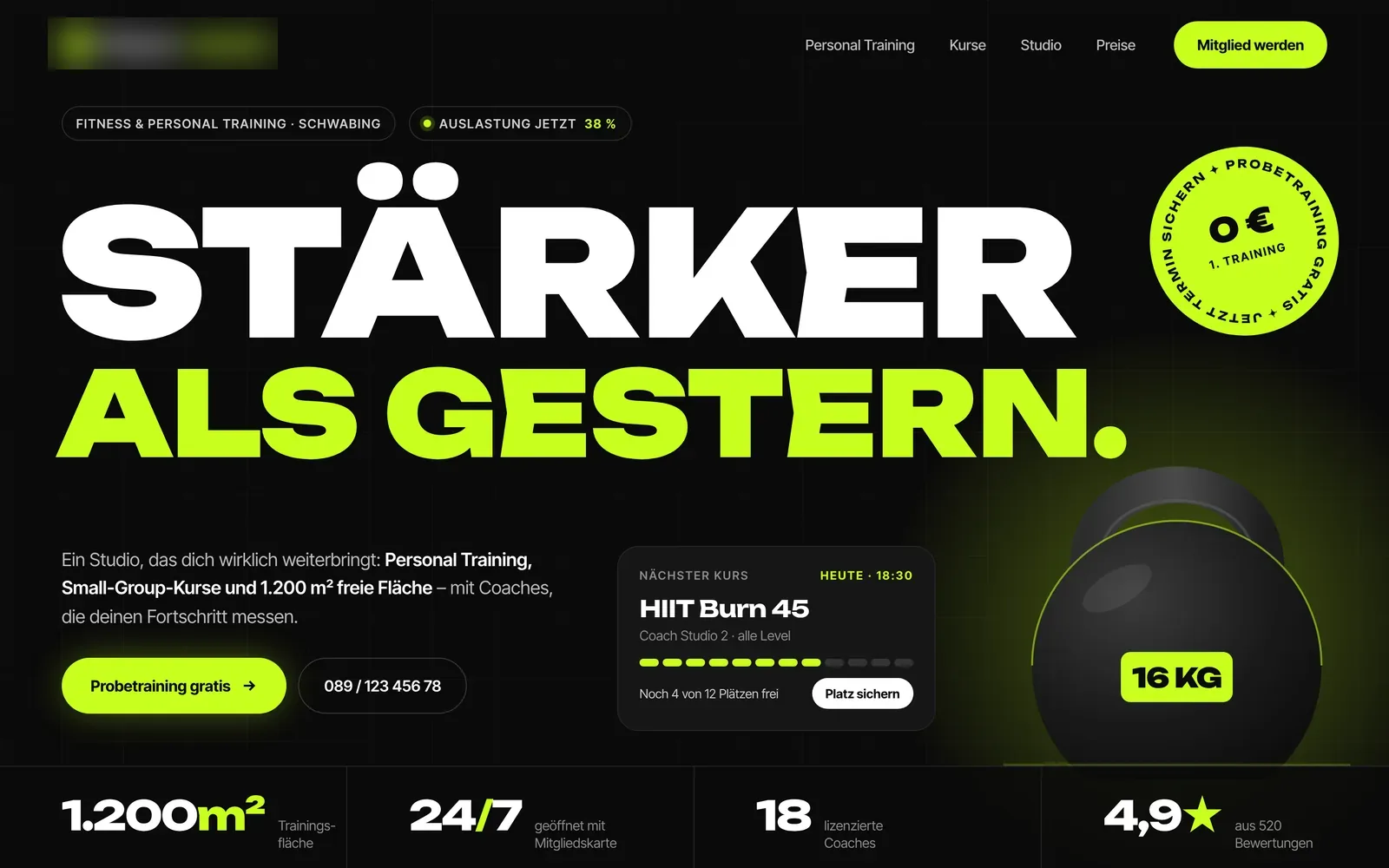 Webdesign-Beispiel Fitnessstudio: Pulshaus