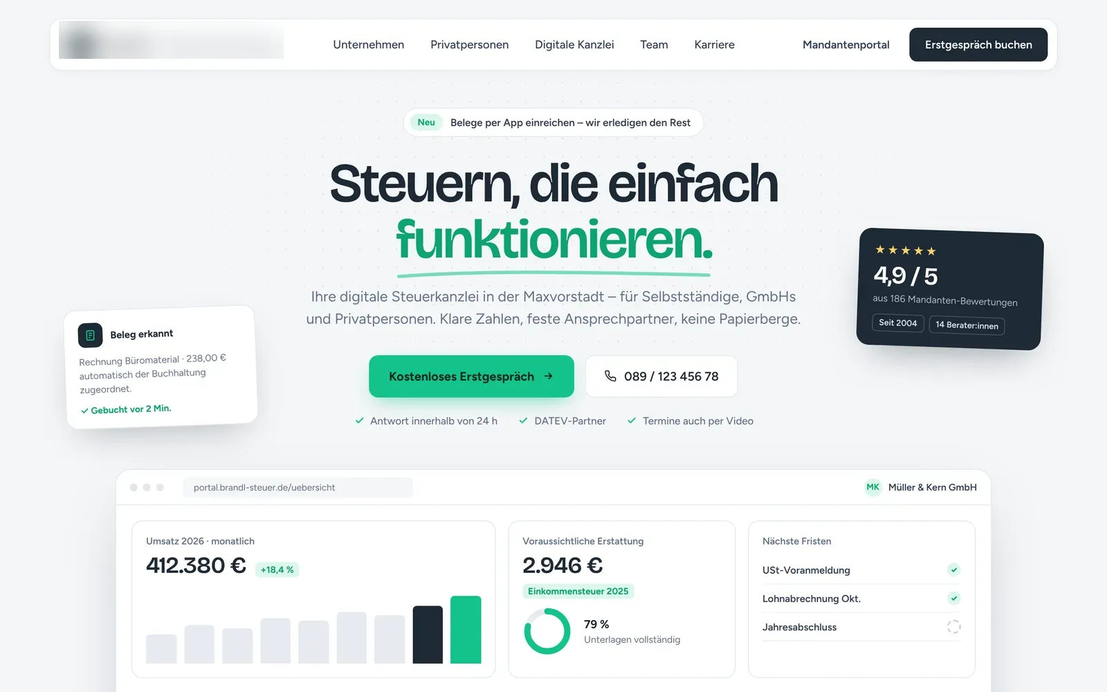 Webdesign-Beispiel Steuerberatung: Brandl Steuerberatung