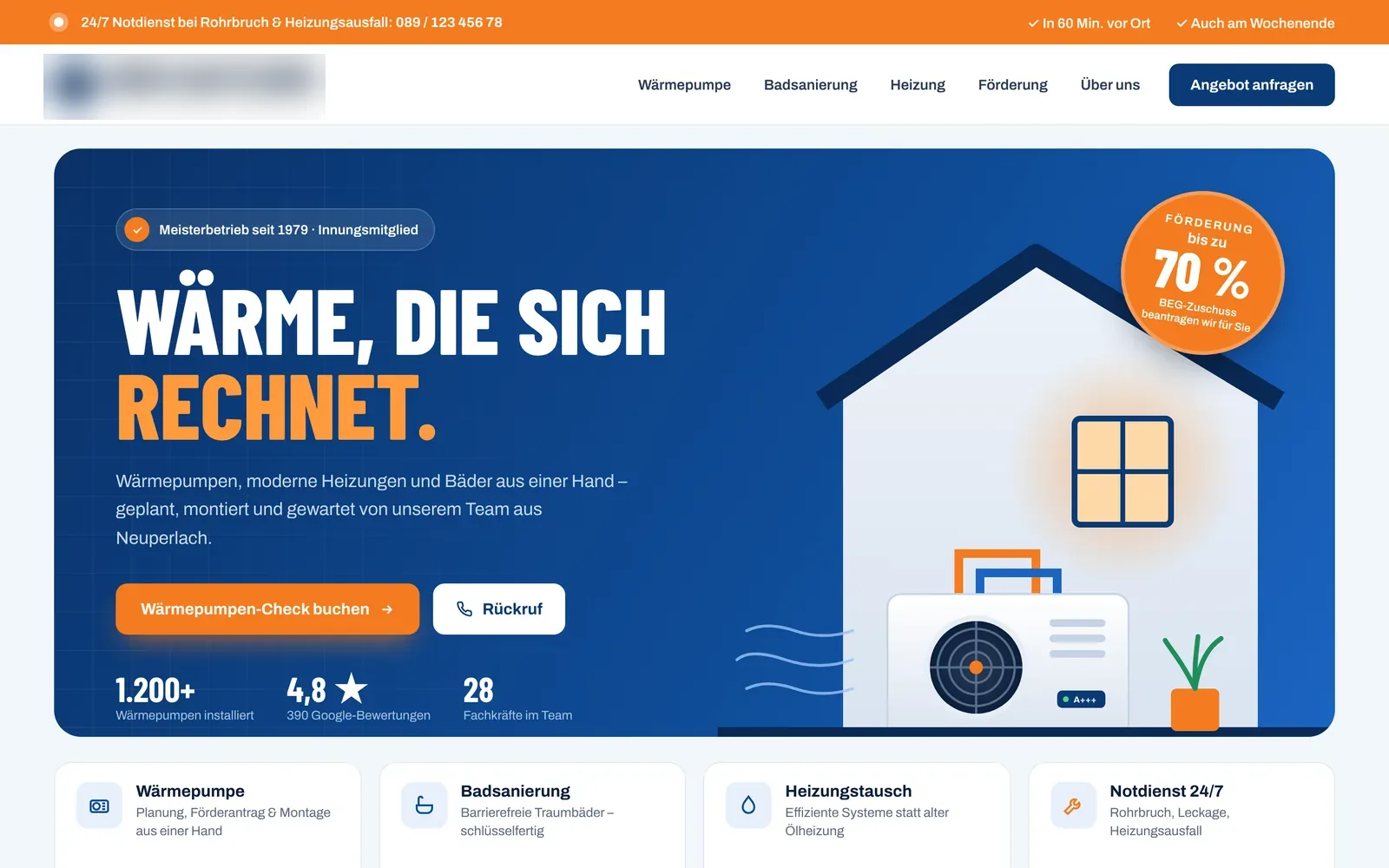 Webdesign-Beispiel Sanitär & Heizung: Huber Haustechnik