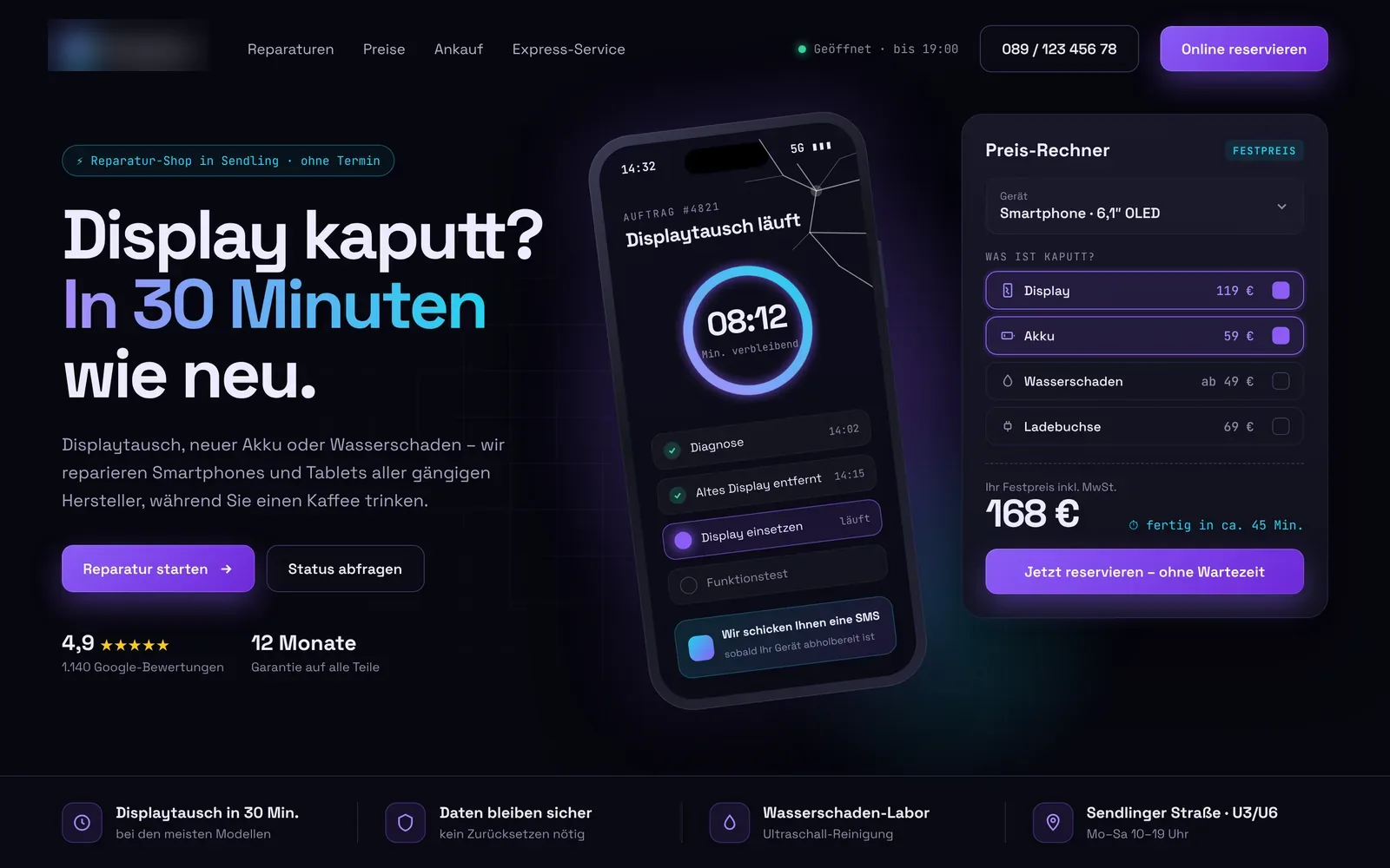 Webdesign-Beispiel Handyreparatur: Pixelwerk