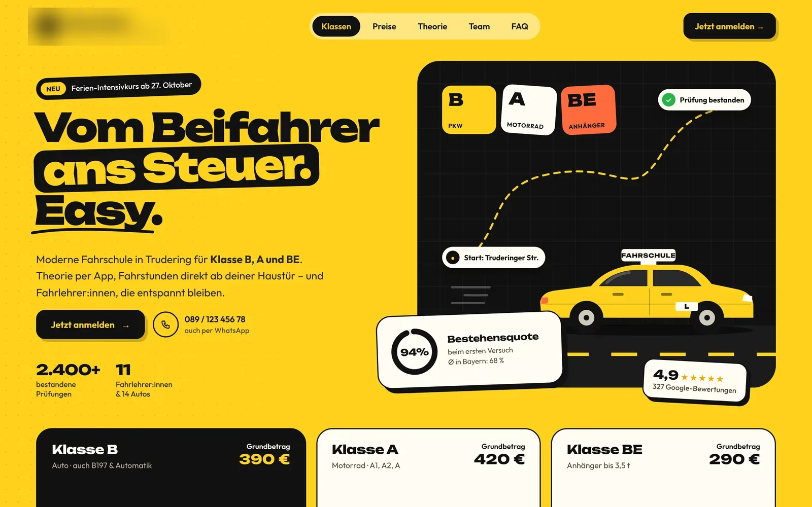 Webdesign-Beispiel Fahrschule: Startklar