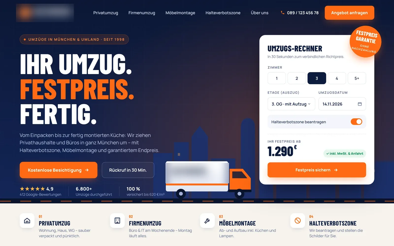 Webdesign-Beispiel Umzüge: Kistenwerk