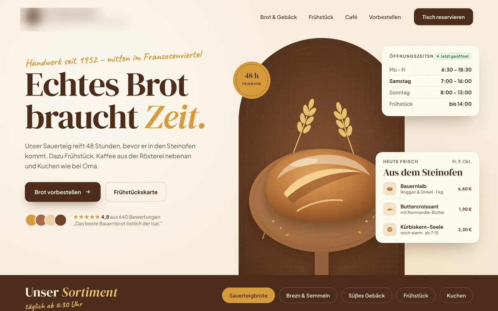 Webdesign-Beispiel Bäckerei & Café: Kornkammer